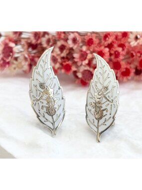 Leaf Shaped Siam Sterling Silver White Goddess Clip On 925 Stud Earrings
